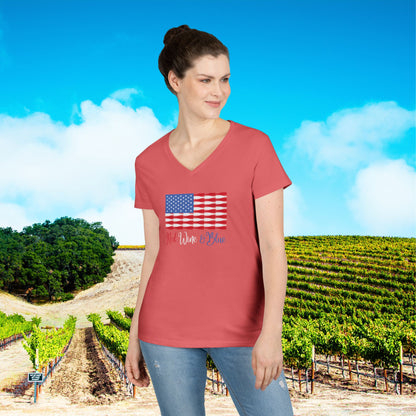 Red Wine & Blue Independence Day Ladies V-Neck Tee