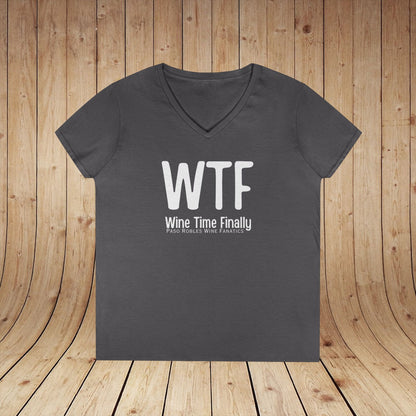 WTF Wine Tasting Finally Ladies V-Neck  Tee