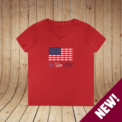 Red Wine & Blue Independence Day Ladies V-Neck Tee