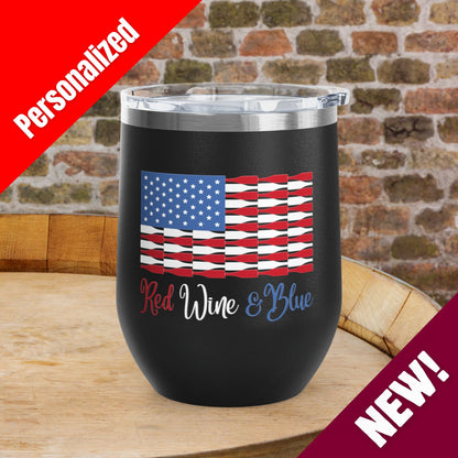 Red Wine & Blue Independence Day Personalized 12oz Wine Tumbler