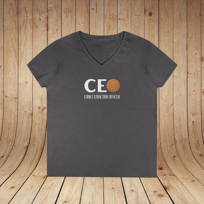 CEO Cork Extraction Officer Ladies V-Neck Tee