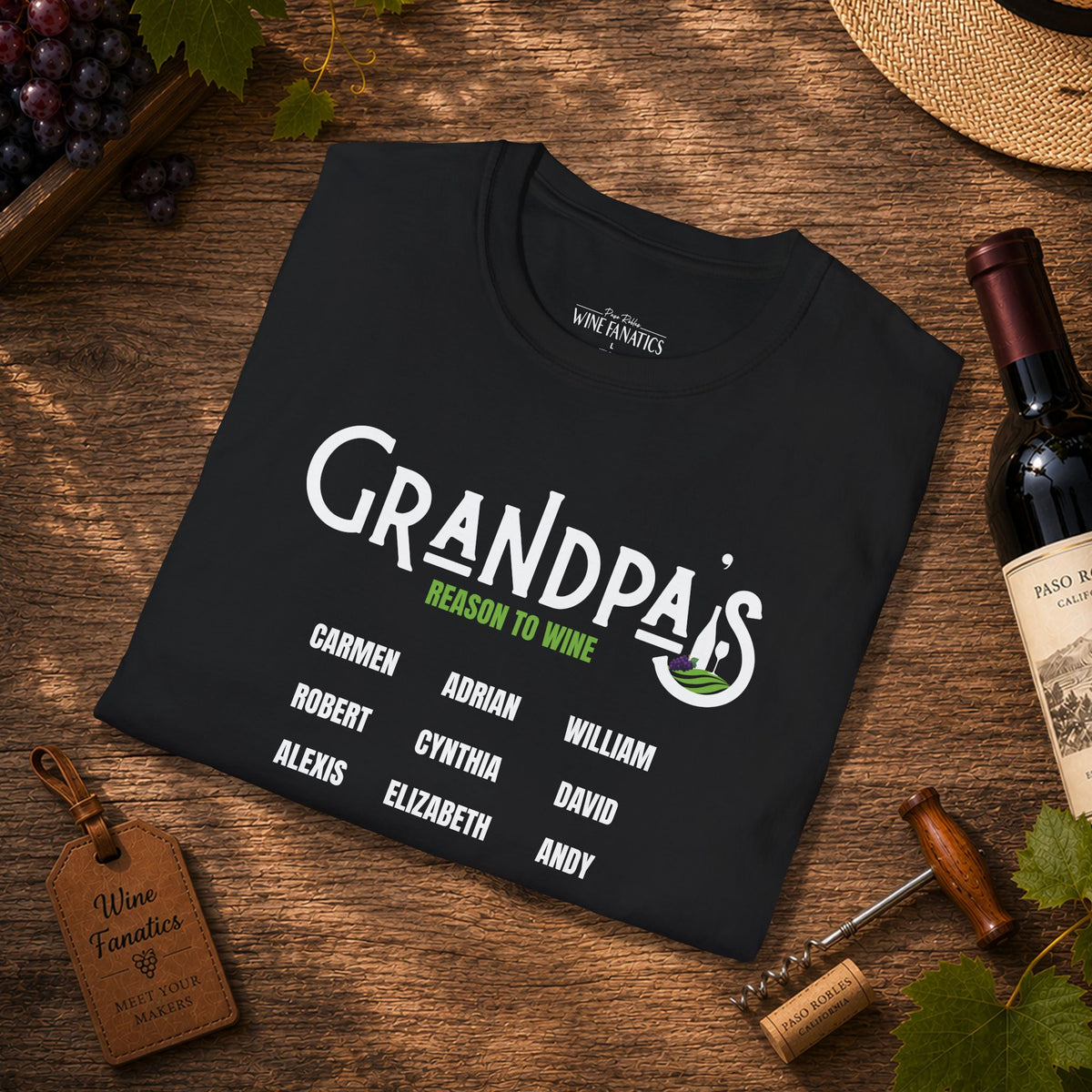 Grandpa's Reason To Wine Personalized Crew Neck T-Shirt