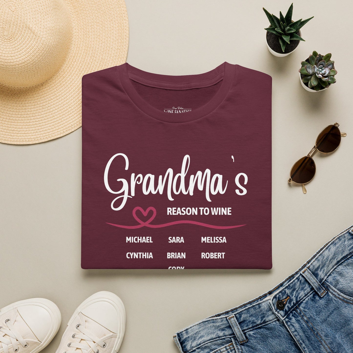 Grandma's Reason To Wine Personalized Crew Neck T-Shirt
