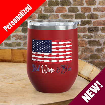 Red Wine & Blue Independence Day Personalized 12oz Wine Tumbler