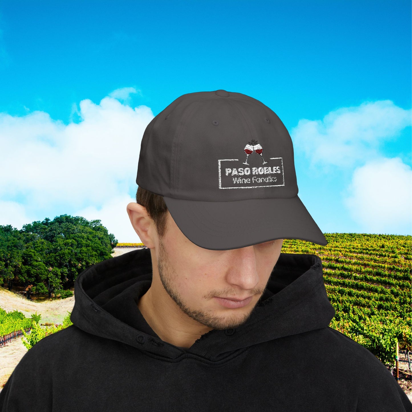 Paso Robles Wine Fanatics Toast Embroidered White Banner Cap