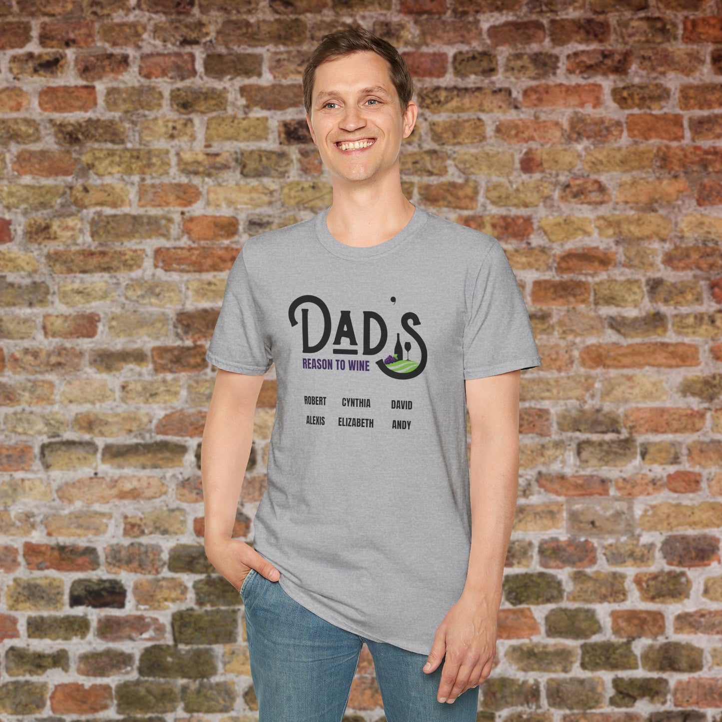 Dad's Reason To Wine Personalized Crew Neck T-Shirt