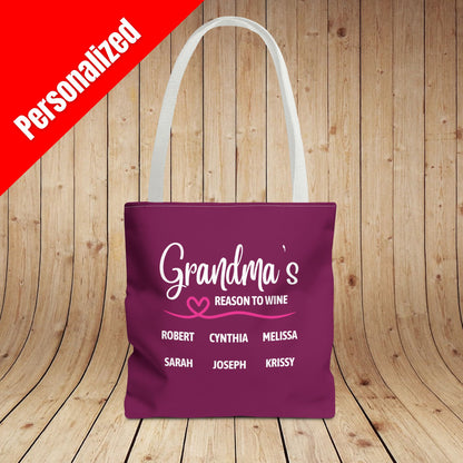 Grandma's Reason To Wine Personalized Tote Bag