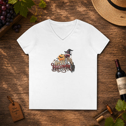 Happy Hallowine Ladies V-Neck Tee