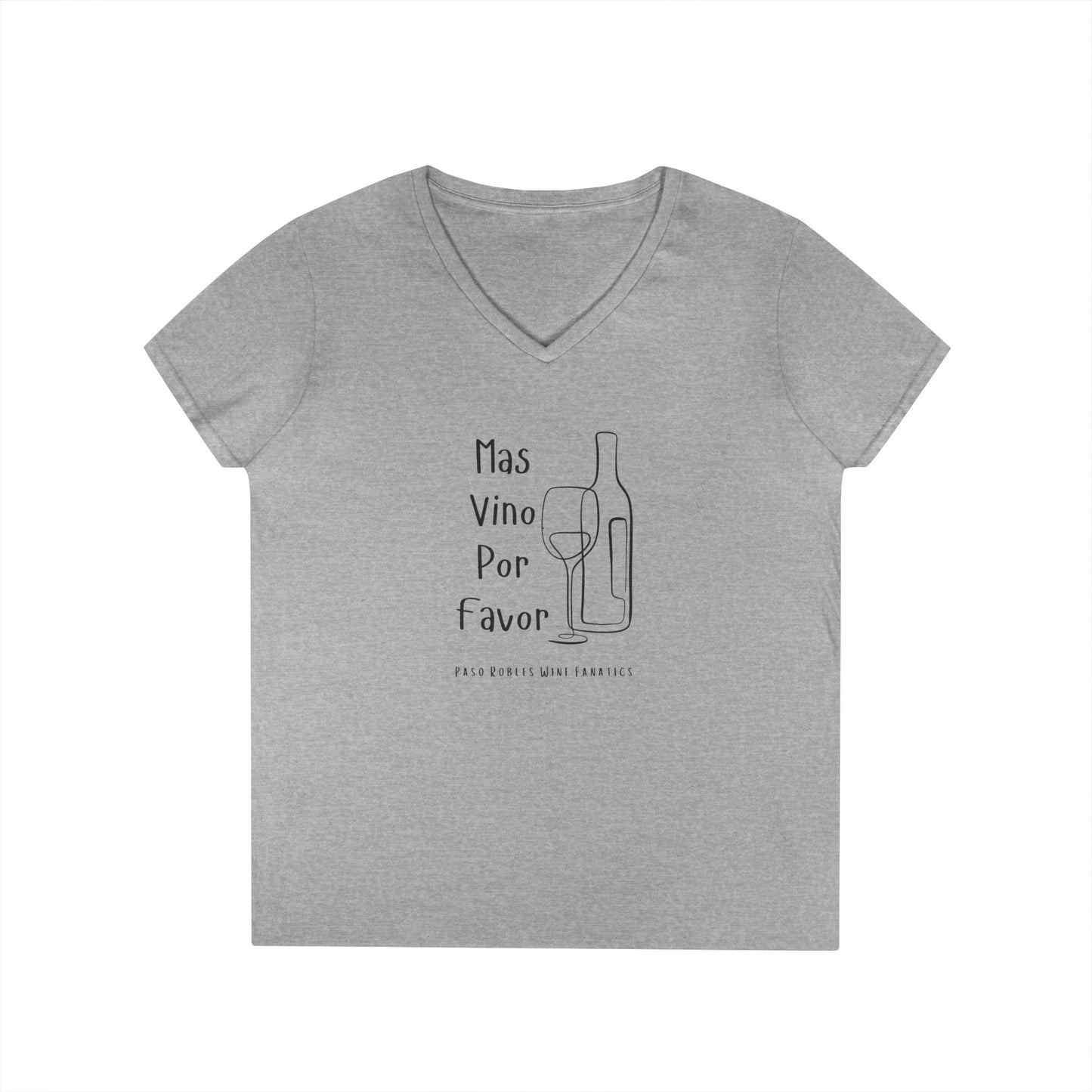 Mas Vino Por Favor Ladies V-Neck Tee