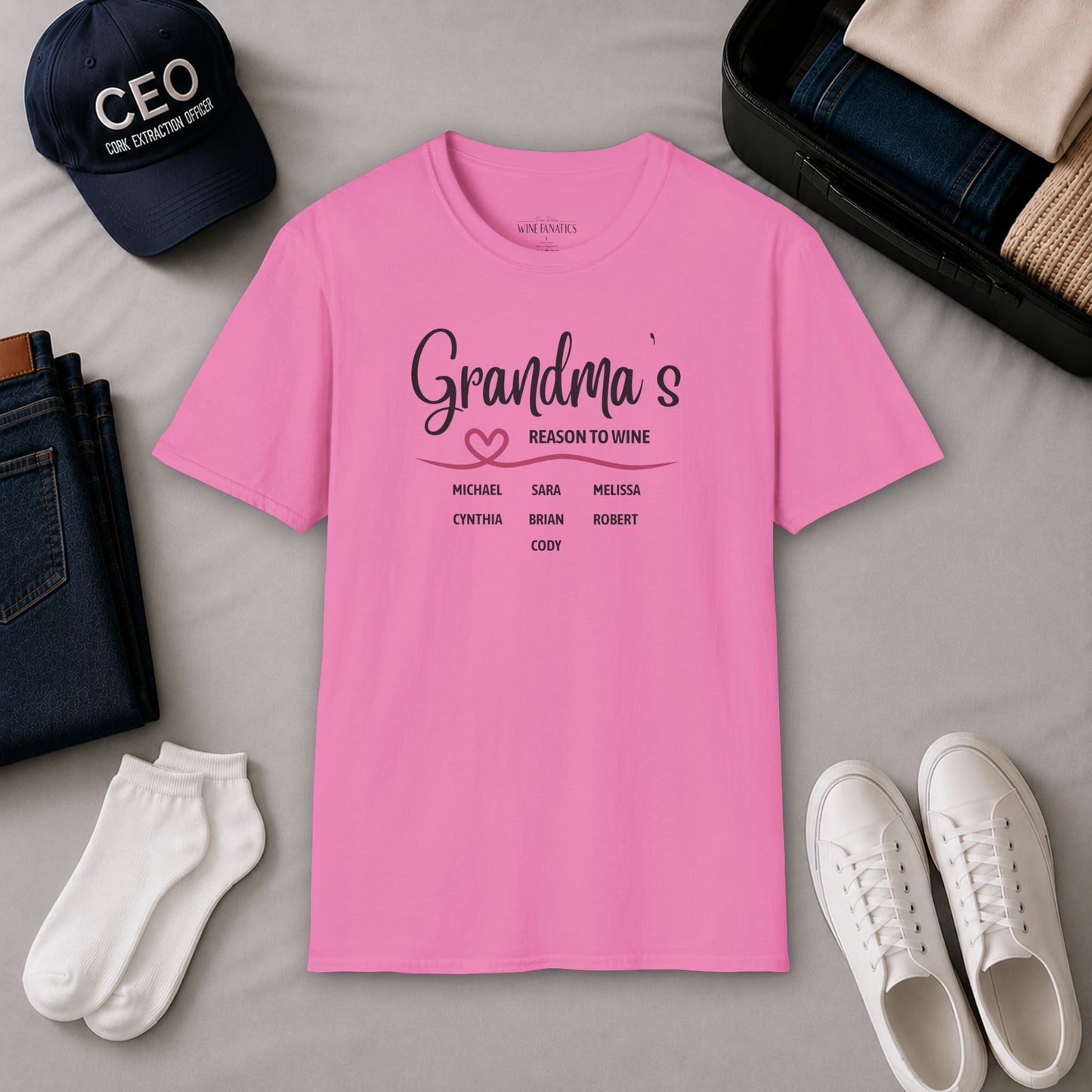 Grandma's Reason To Wine Personalized Crew Neck T-Shirt