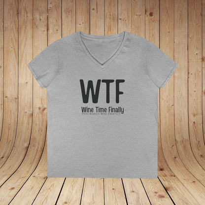 WTF Wine Tasting Finally Ladies V-Neck  Tee