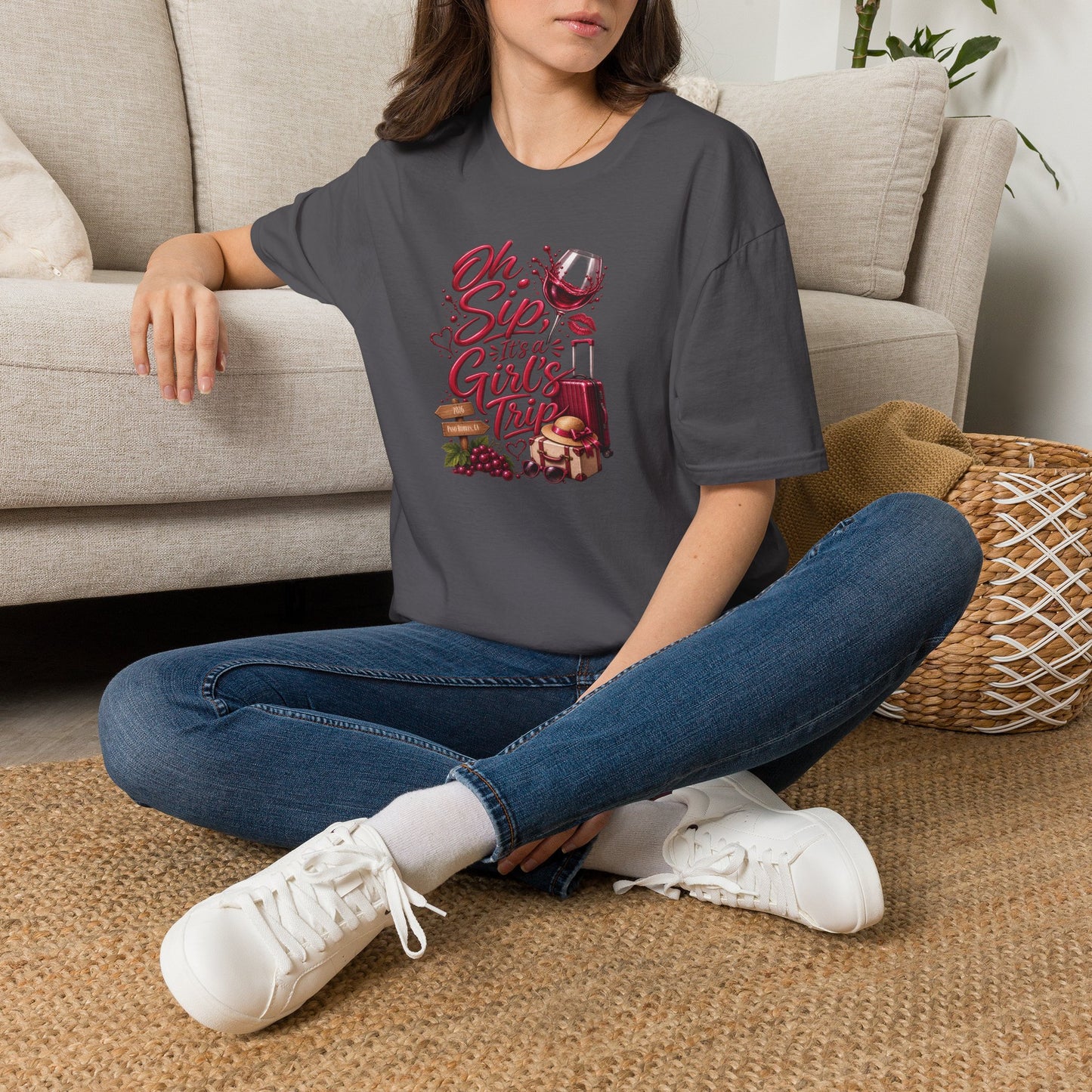Oh Sip It's A Girl's Trip Personalized Crewneck Tee