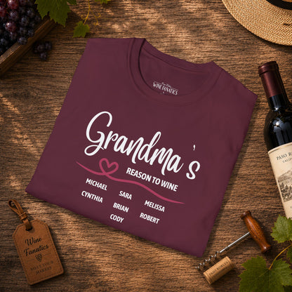 Grandma's Reason To Wine Personalized Crew Neck T-Shirt