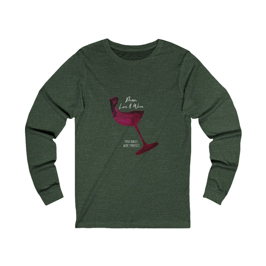 Peace, Love & Wine Glass Long Sleeve Unisex Jersey Tee