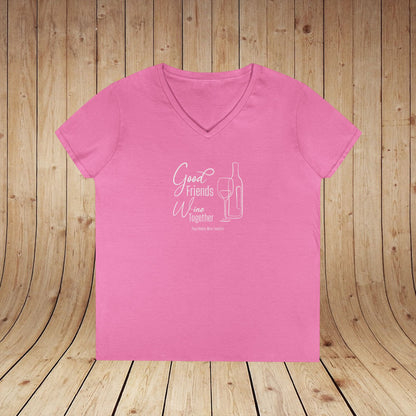 Good Friends Wine Together Ladies V-Neck Tee