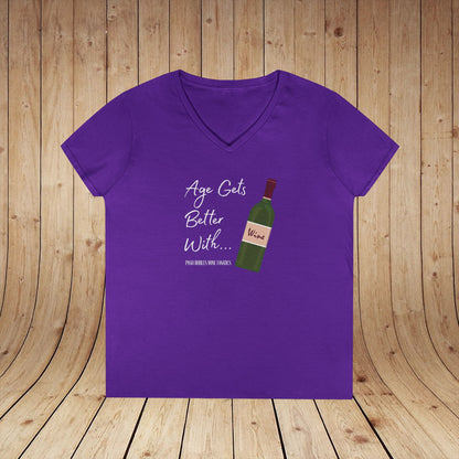 Age Gets Better With Wine Ladies V-Neck Tee
