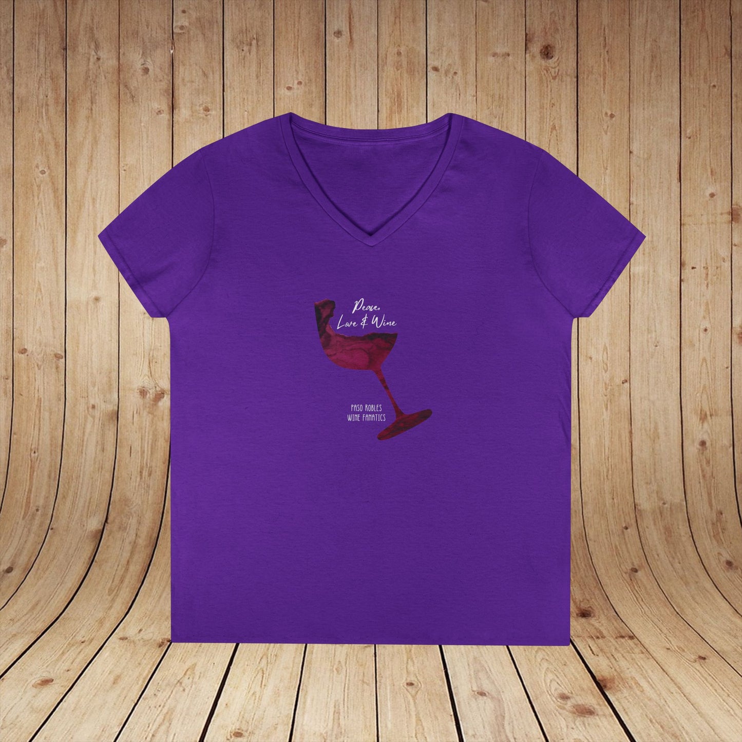 Peace, Love & Wine Glass Ladies V-Neck Tee