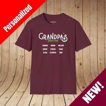 Grandpa's Reason To Wine Personalized T-Shirt