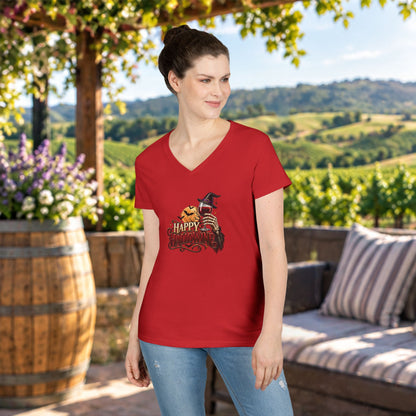 Happy Hallowine Ladies V-Neck Tee