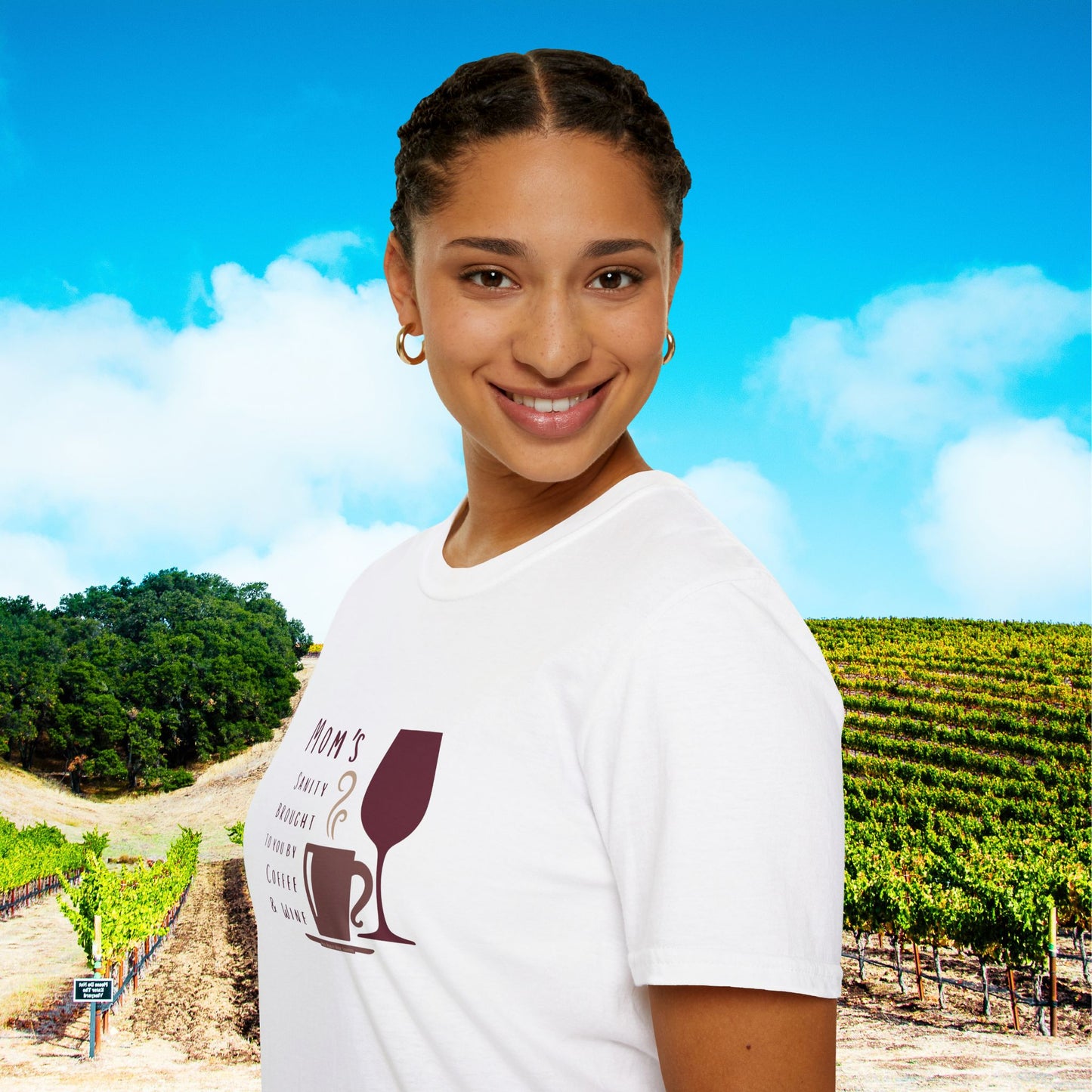Mom's sanity brought to you by Coffee & Wine Personalized Tee