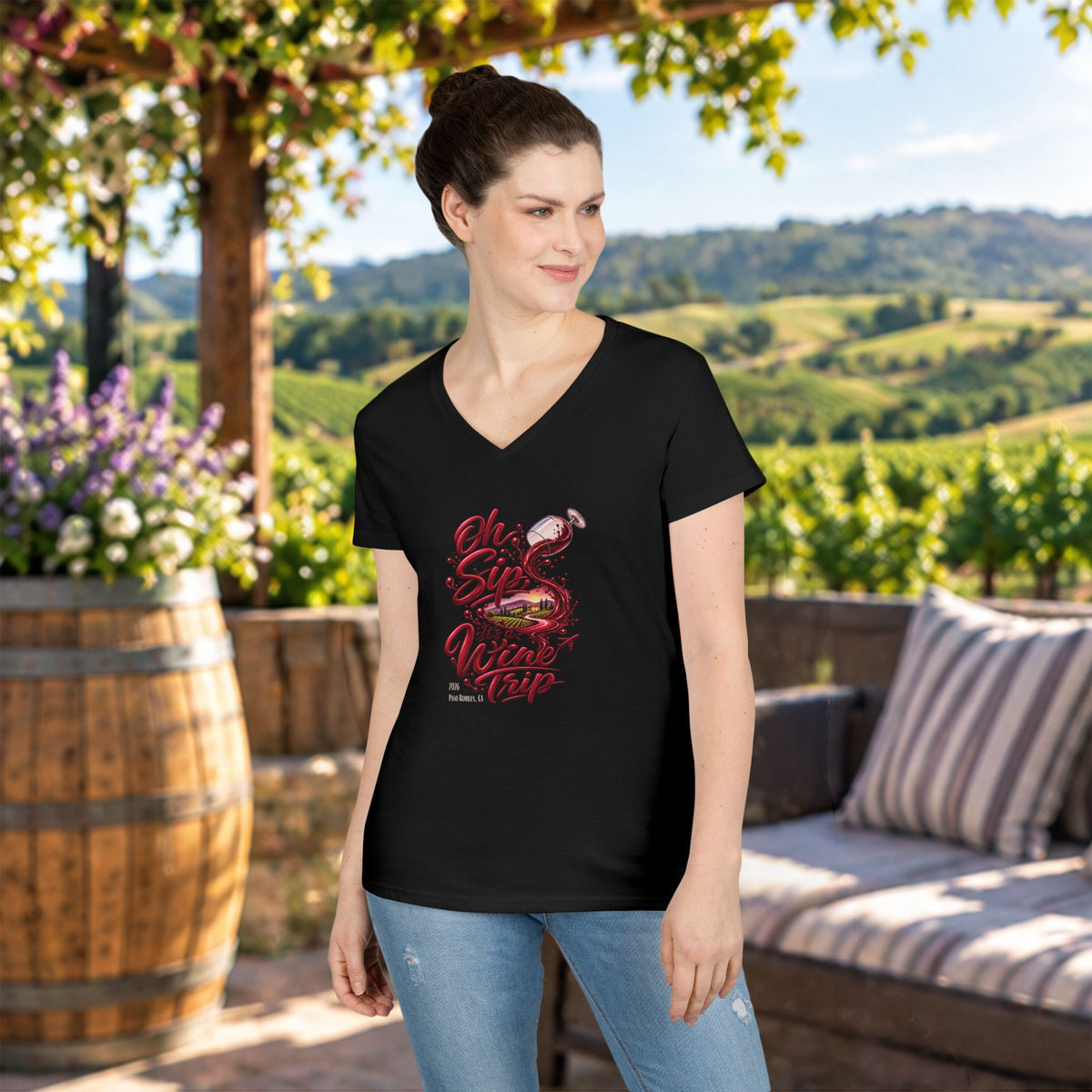 Oh Sip It's A Wine Trip Ladies V-Neck  Tee