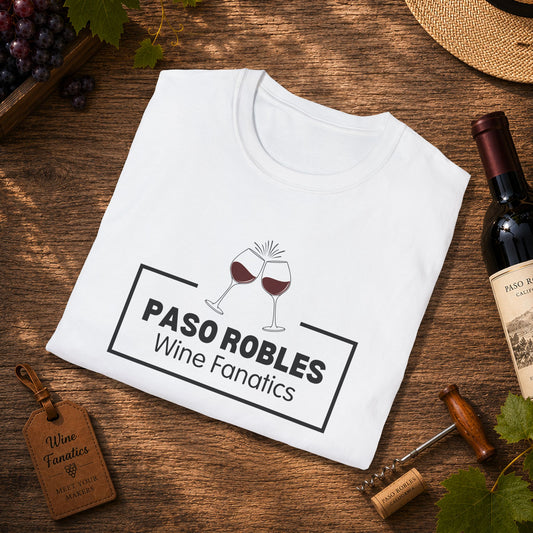 Paso Robles Wine Fanatics Banner w/Glasses Unisex Crewneck T-Shirt