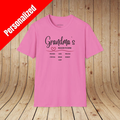 Grandma's Reason To Wine Personalized T-Shirt