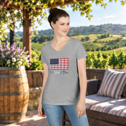 Red Wine & Blue Independence Day Ladies V-Neck T-Shirt