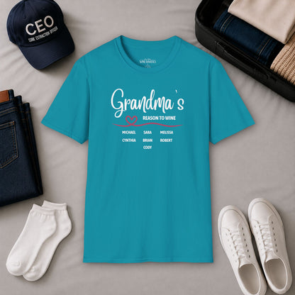 Grandma's Reason To Wine Personalized Crew Neck T-Shirt