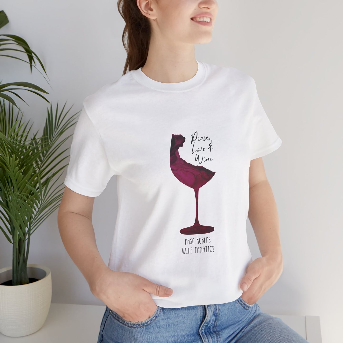 Paso Robles Wine Fanatics "Peace, Love & Wine" Unisex Jersey Short Sleeve Tee