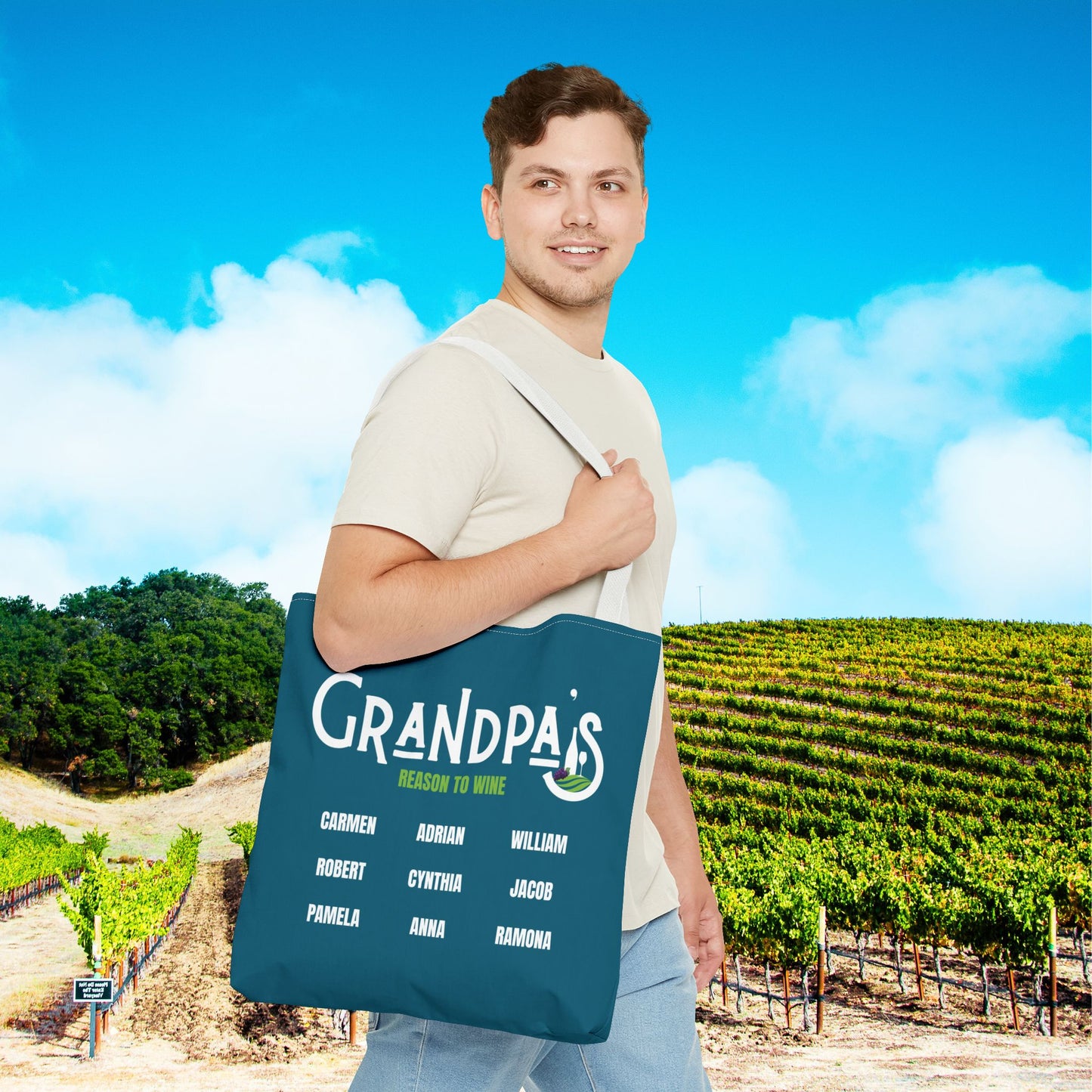 Grandpa's Reason To Wine Personalized Tote Bag