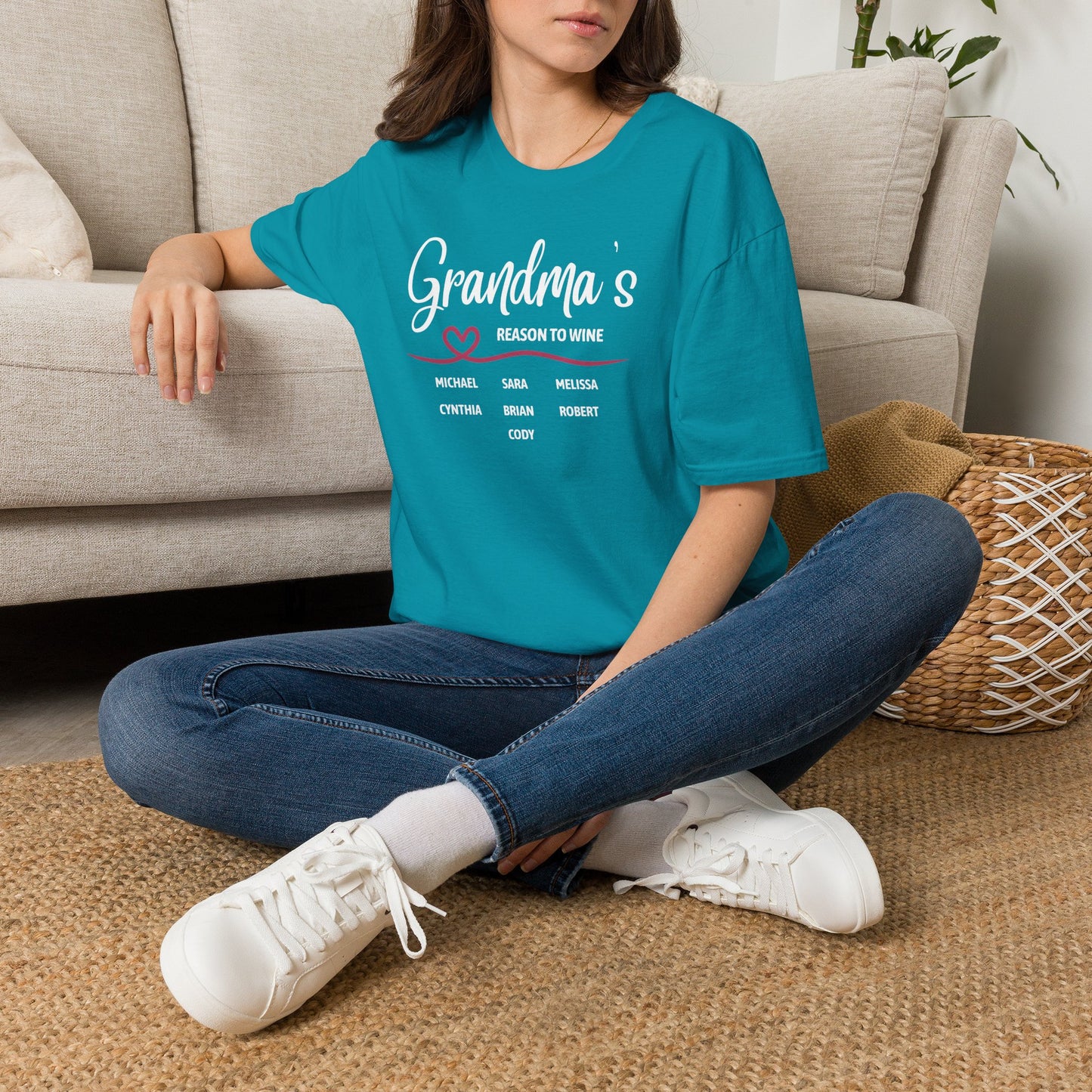 Grandma's Reason To Wine Personalized Crew Neck T-Shirt
