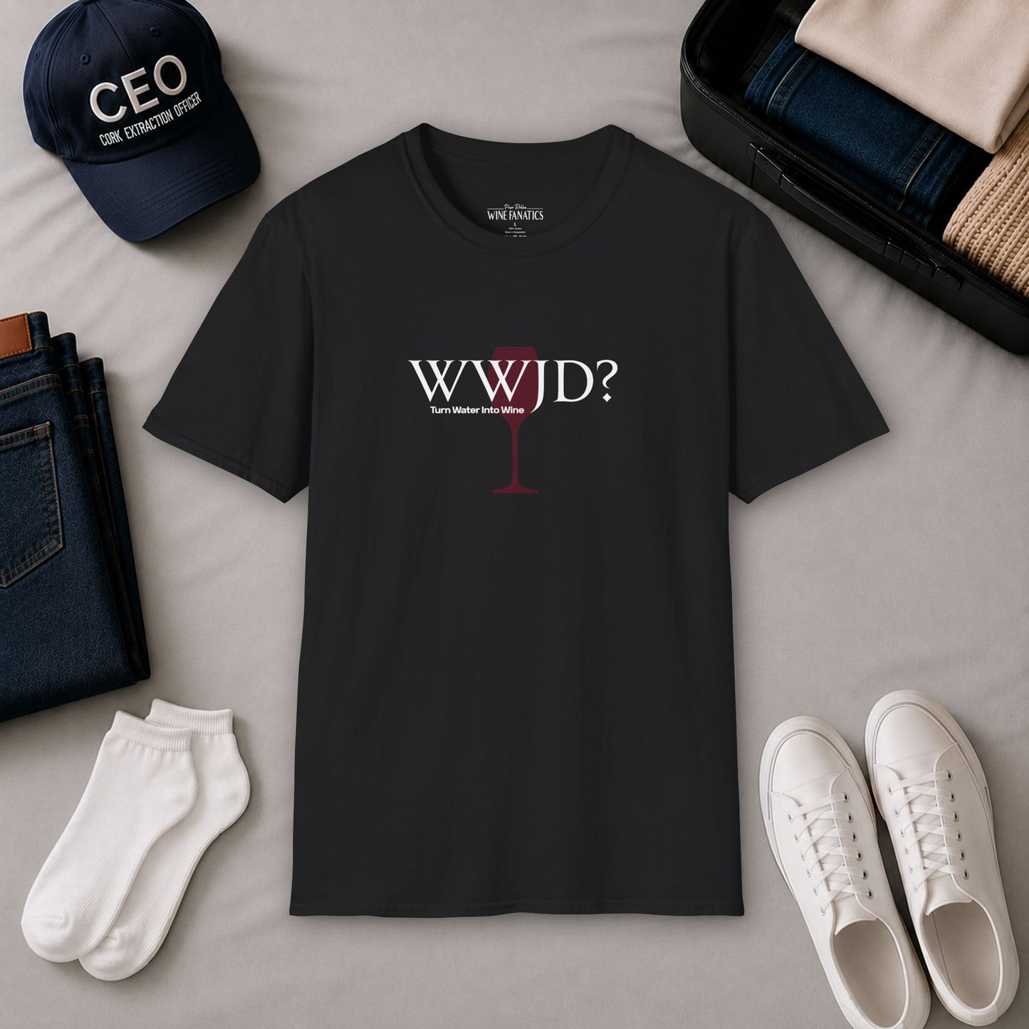 WWJD? Turn Water Into Wine Crewneck Tee