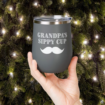 Grandpa's Sippy Cup (mustache) Personalized 12oz Wine Tumbler