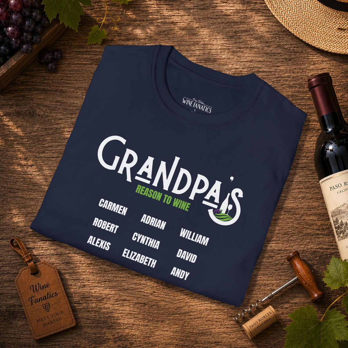 Grandpa's Reason To Wine Personalized Crew Neck T-Shirt