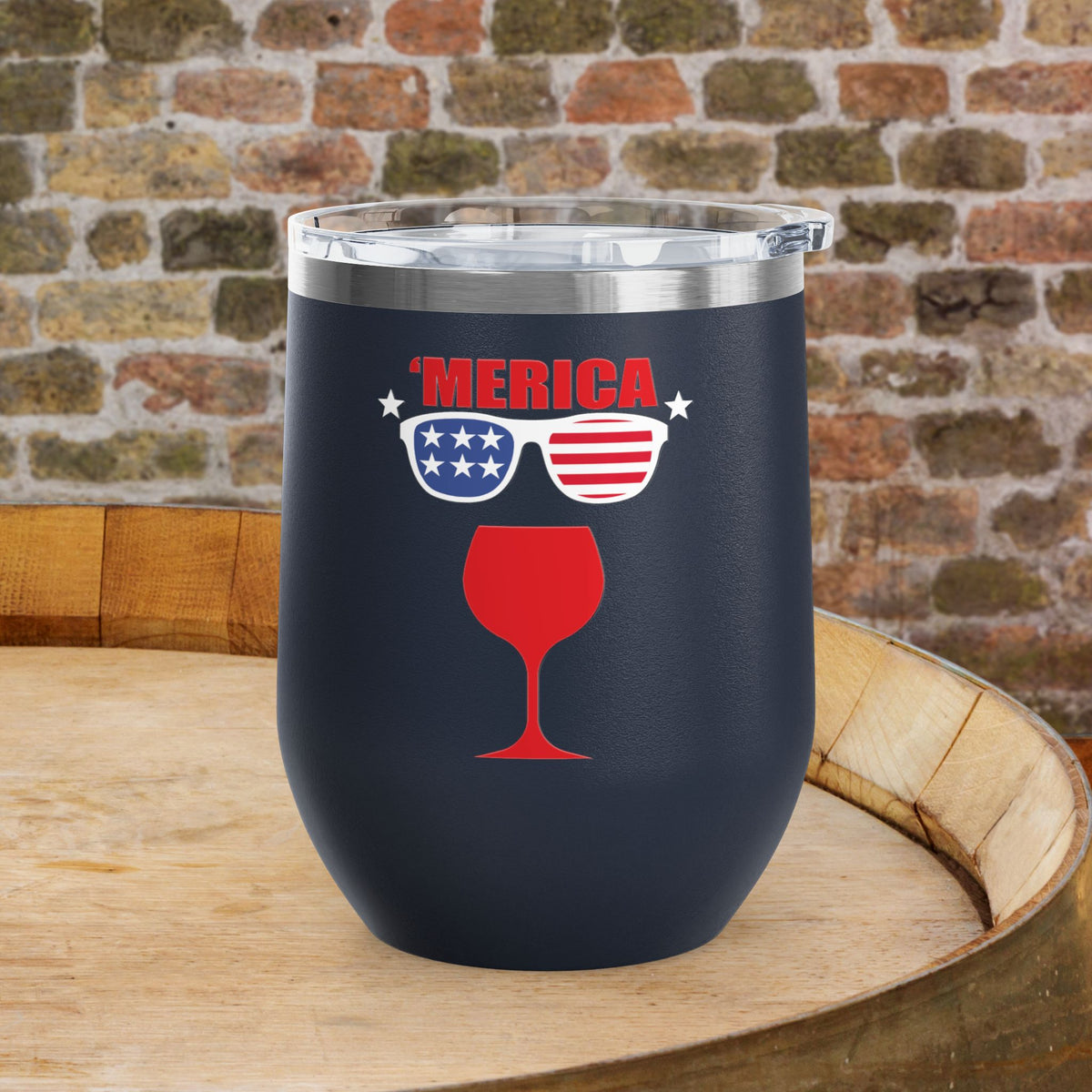 'MERICA Independence Day Personalized 12oz Wine Tumbler