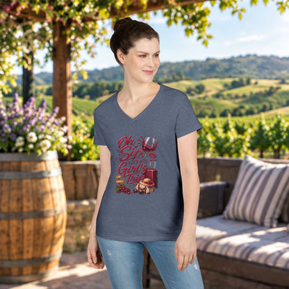 Oh Sip It's A Girl's Trip Personalized Ladies V-Neck Tee