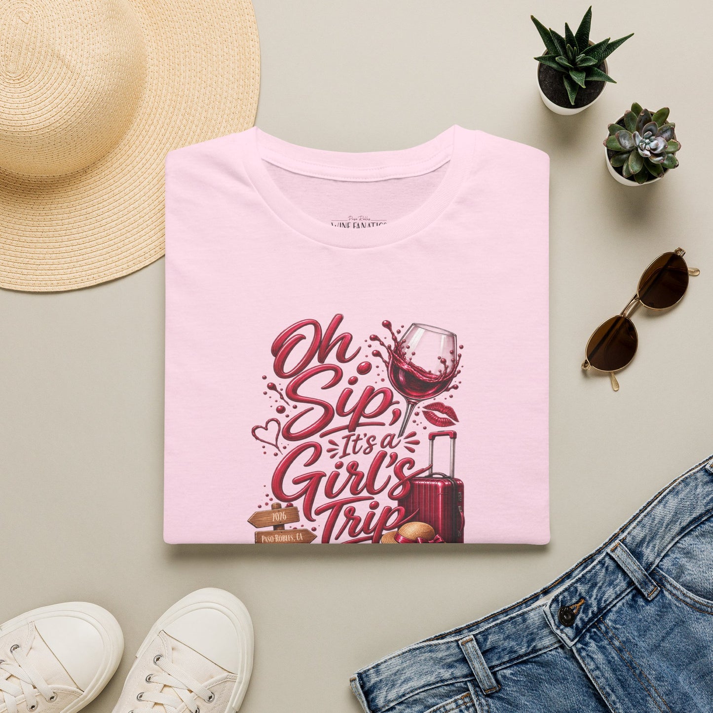 Oh Sip It's A Girl's Trip Personalized Crewneck Tee
