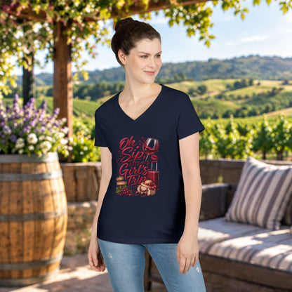Oh Sip It's A Girl's Trip Personalized Ladies V-Neck Tee
