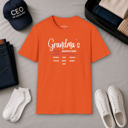 Grandma's Reason To Wine Personalized Crew Neck T-Shirt