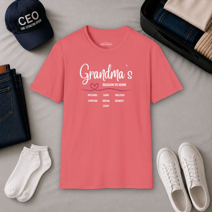 Grandma's Reason To Wine Personalized Crew Neck T-Shirt