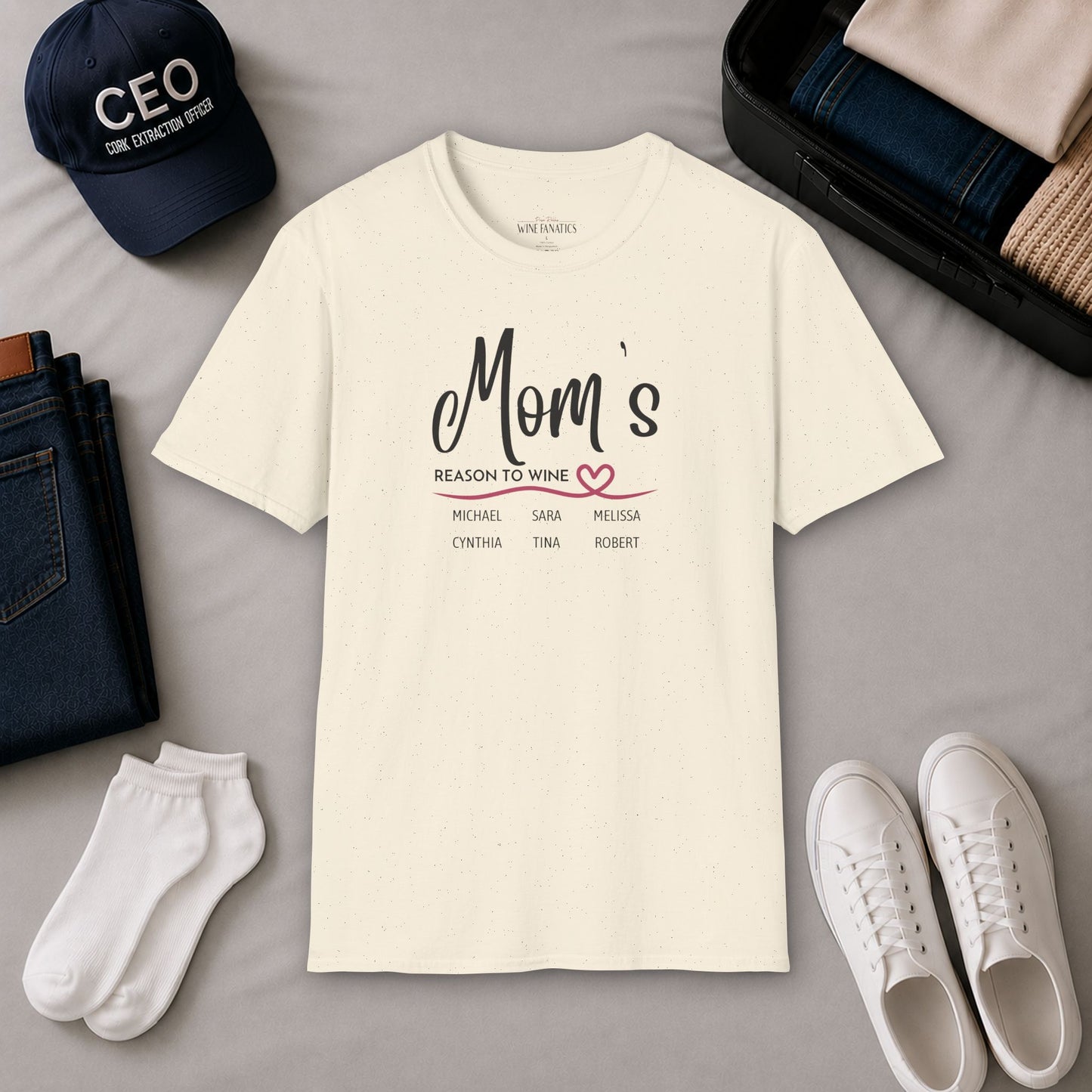 Mom's Reason To Wine Personalized Crew Neck Tee