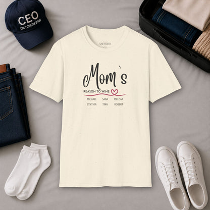 Mom's Reason To Wine Personalized Crew Neck Tee
