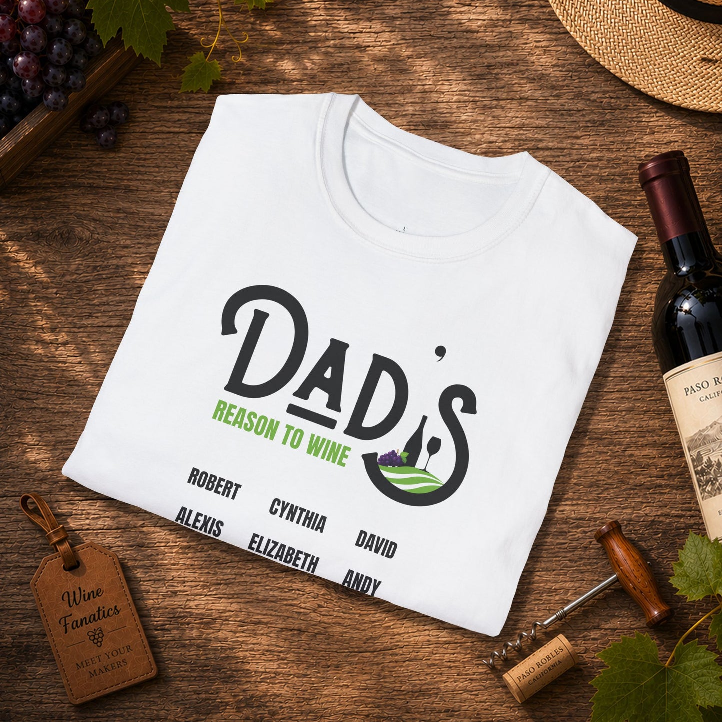 Dad's Reason To Wine Personalized Crew Neck T-Shirt