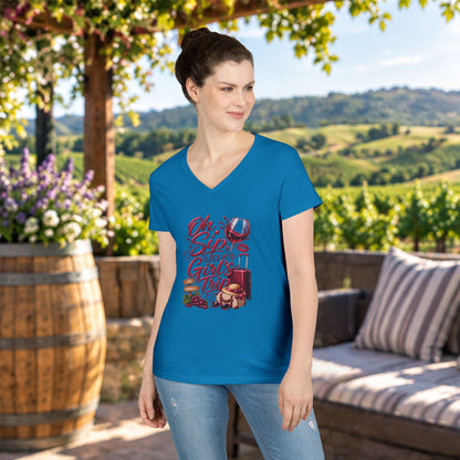 Oh Sip It's A Girl's Trip Personalized Ladies V-Neck Tee