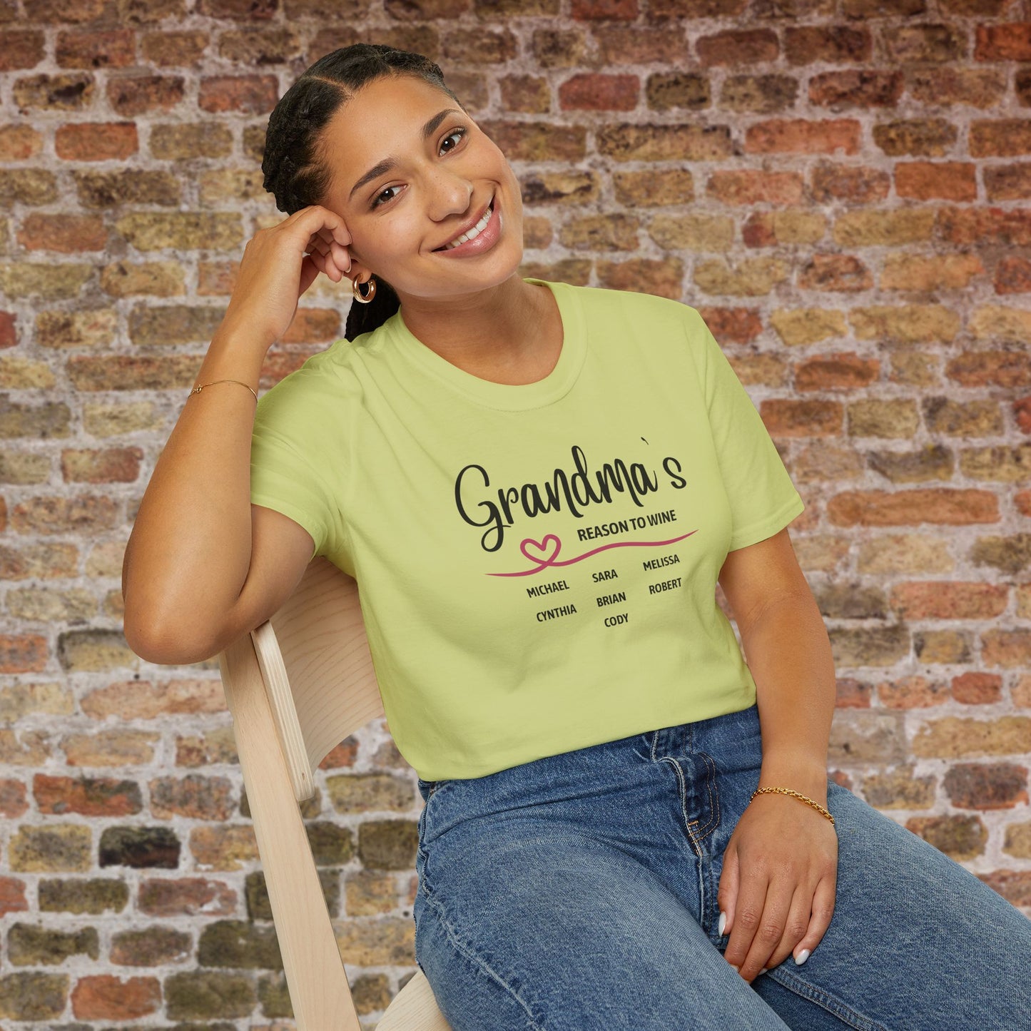 Grandma's Reason To Wine Personalized Crew Neck T-Shirt