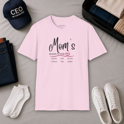 Mom's Reason To Wine Personalized Crew Neck Tee