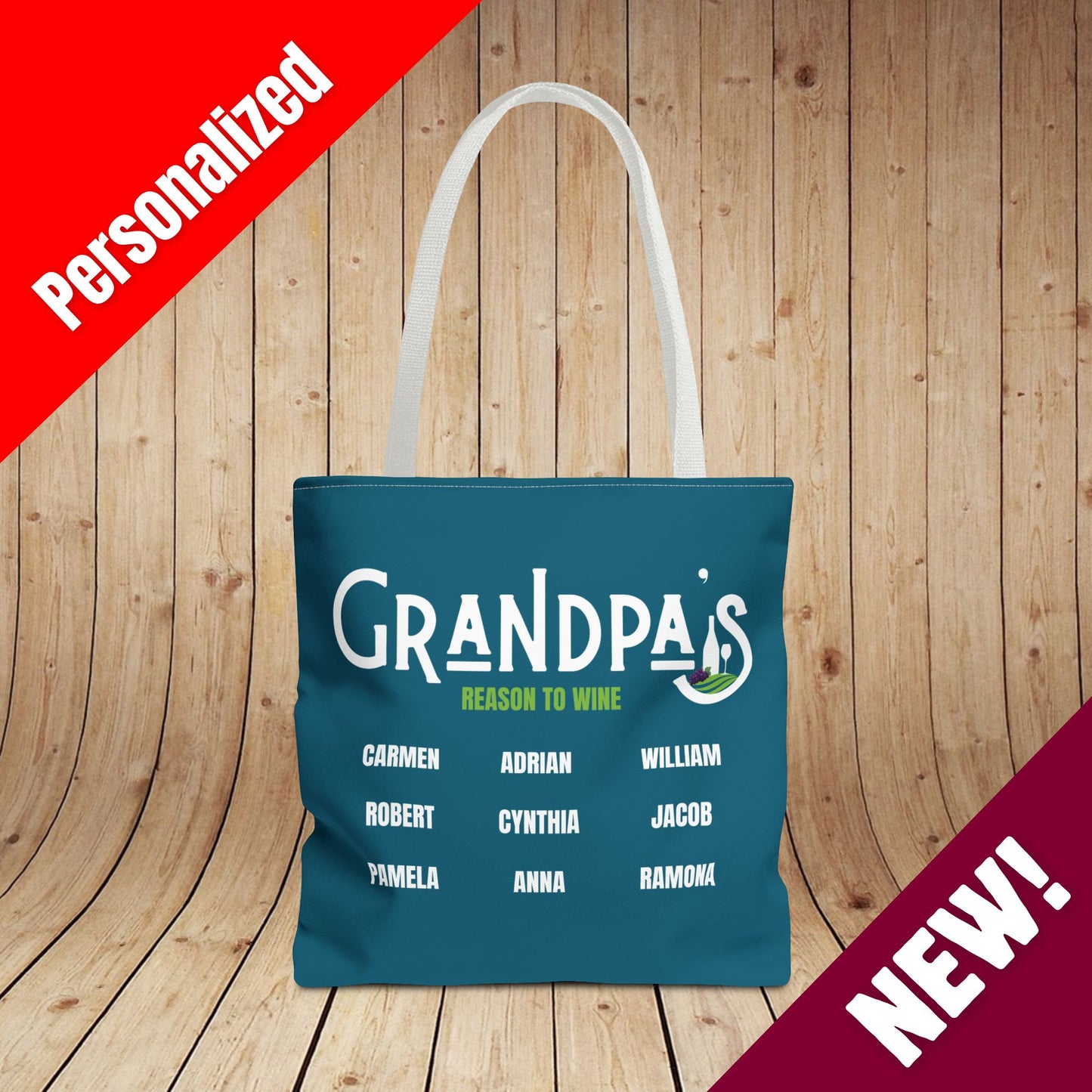 Grandpa's Reason To Wine Personalized Tote Bag