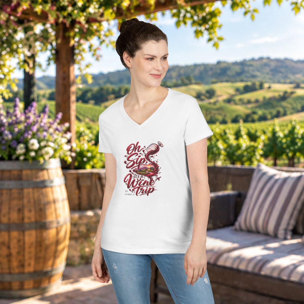 Oh Sip It's A Wine Trip Ladies V-Neck  Tee