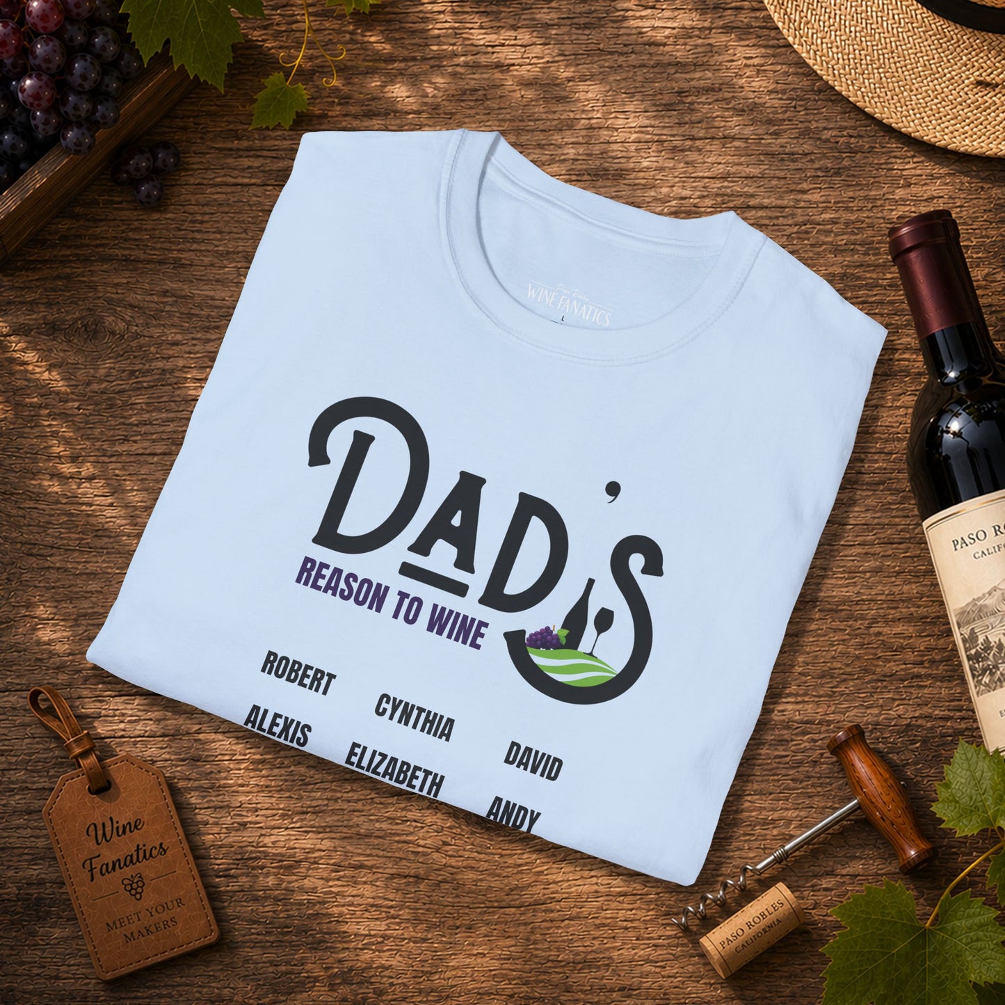 Dad's Reason To Wine Personalized Crew Neck T-Shirt